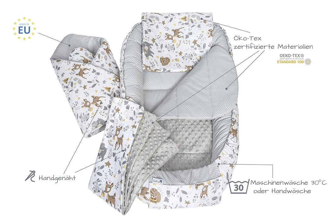 Medi Partners 5 teilig Babynestchen Set Babynest 100x60x15 herausnehmbarer Einsatz Bett Kuschelnest