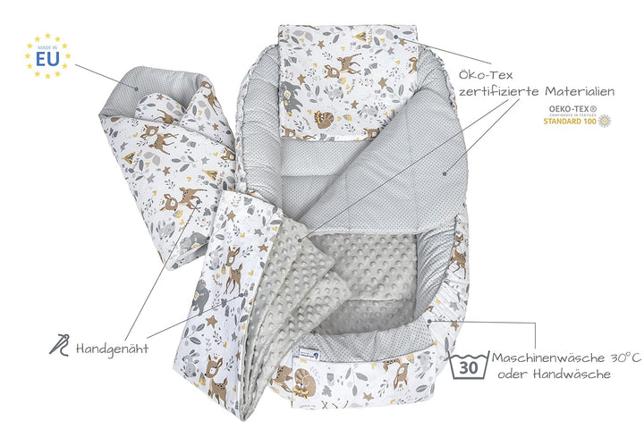 Medi Partners 5 teilig Babynestchen Set Babynest 100x60x15 herausnehmbarer Einsatz Bett Kuschelnest