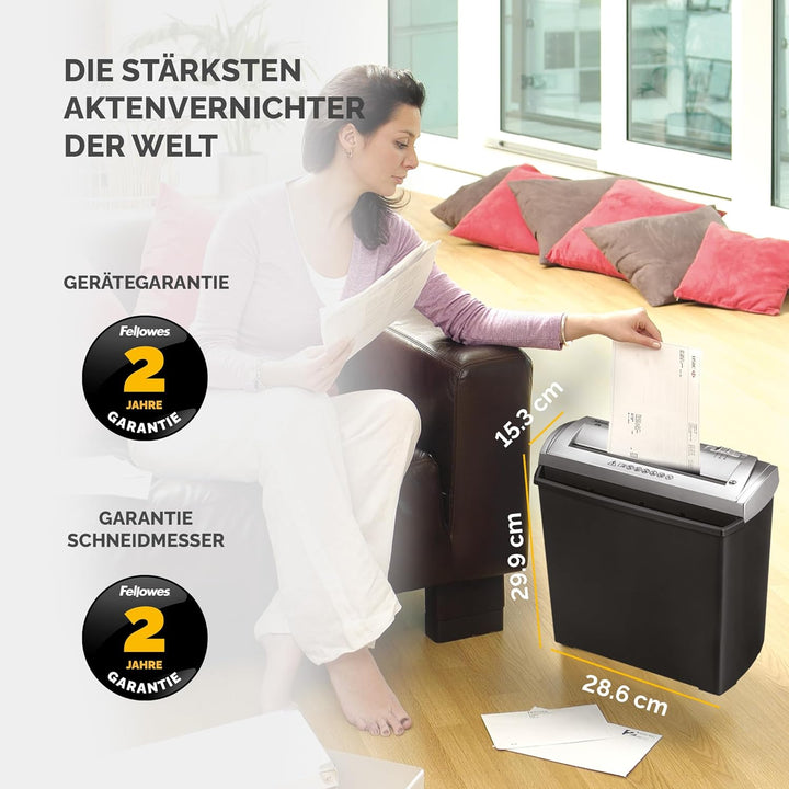 Fellowes FS-5S Aktenvernichter, 5 Blatt, Streifenschnitt, Sicherheitsstufe P1, Papiervernichter für
