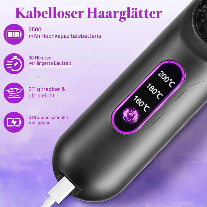 Stylingbürste für Kurze Haare, Haarbürste Elektrisch für Langes Haare, Glättbürste Kabellos mit 3 Wä