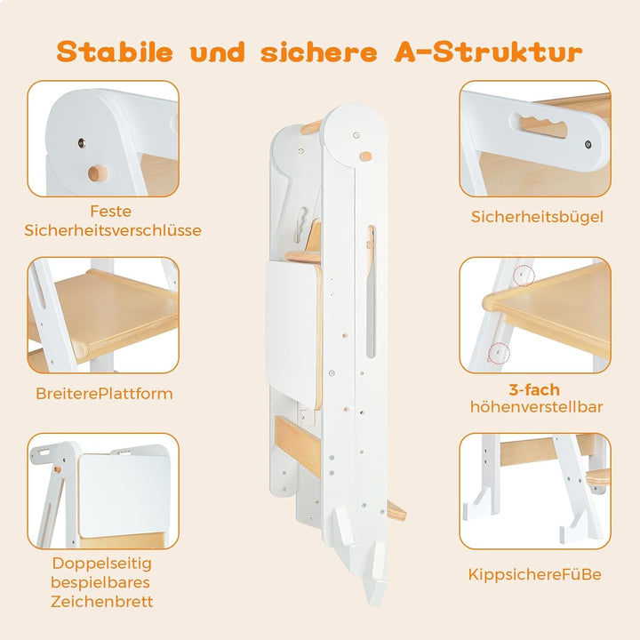 Lernturm ab 1 Jahr | 2 in 1 Learning Tower für Kinder | Klappbare Tritthocker mit Reissbrett | Lernt