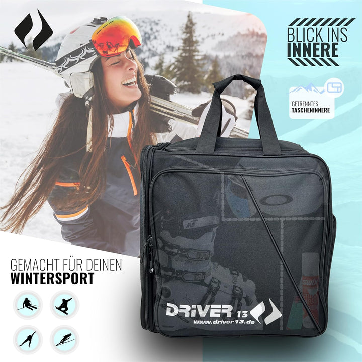 Driver13 ® Skistiefelrucksack mit Helmfach + Skischuhrucksack mit Helmfach für Hart + Snowboard Boot
