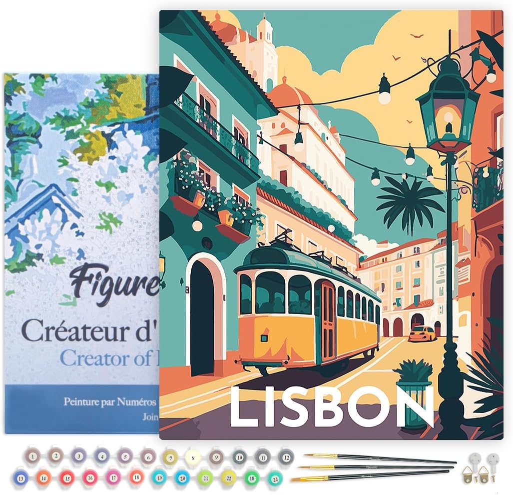 Figured'Art Malen Nach Zahlen Erwachsene Mit Rahmen Reiseplakat Lissabon - Paint by Numbers Basteln