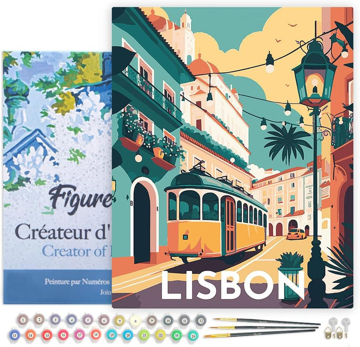Figured'Art Malen Nach Zahlen Erwachsene Mit Rahmen Reiseplakat Lissabon - Paint by Numbers Basteln