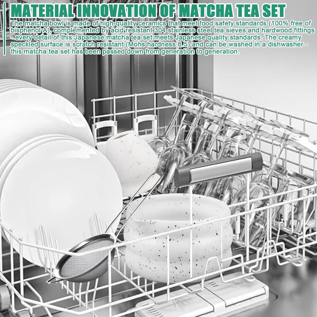 7 Stück Premium Matcha Set: Japanisches Matcha Tea Set Komplett mit Keramik Matcha Schale, Chasen, L