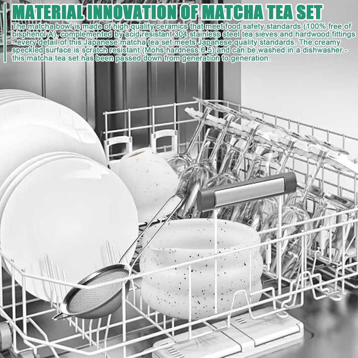 7 Stück Premium Matcha Set: Japanisches Matcha Tea Set Komplett mit Keramik Matcha Schale, Chasen, L