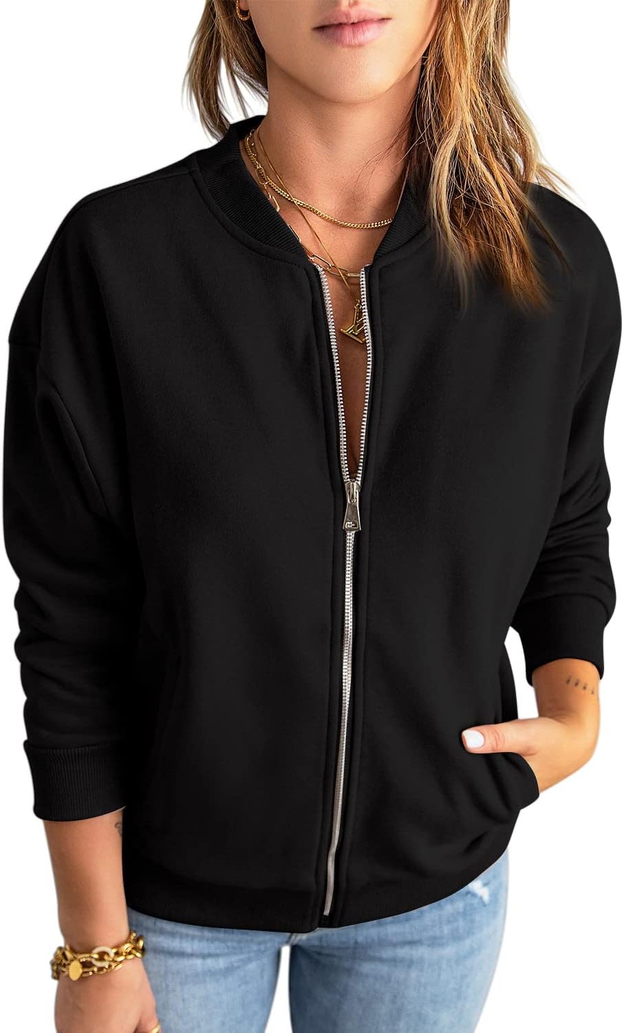 GeGekoko Zip Sweatshirt Damen übergrosse Jacket Sweatshirt Einfarbige Loose Langarm Tops Oberteile m