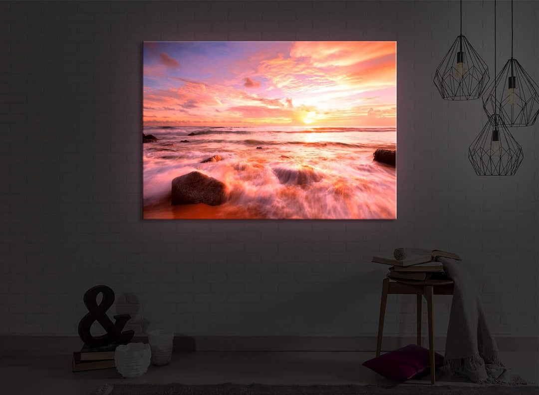 lightbox multicolor | Bilder mit LED Licht | Sonnenuntergang am Meer | 60x40 cm | Front Lighted Sonn