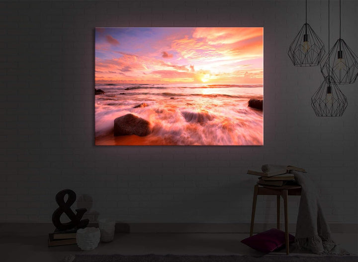 lightbox multicolor | Bilder mit LED Licht | Sonnenuntergang am Meer | 60x40 cm | Front Lighted Sonn