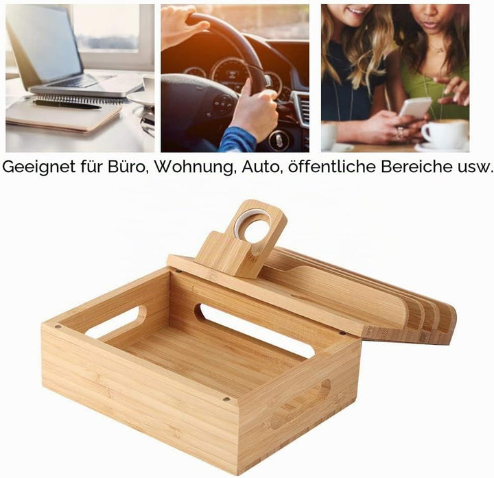 Oumefar Bambus-Ladestations-Rack für mehrere Geräte, Speicherladedockstation und Organizer für Mobil