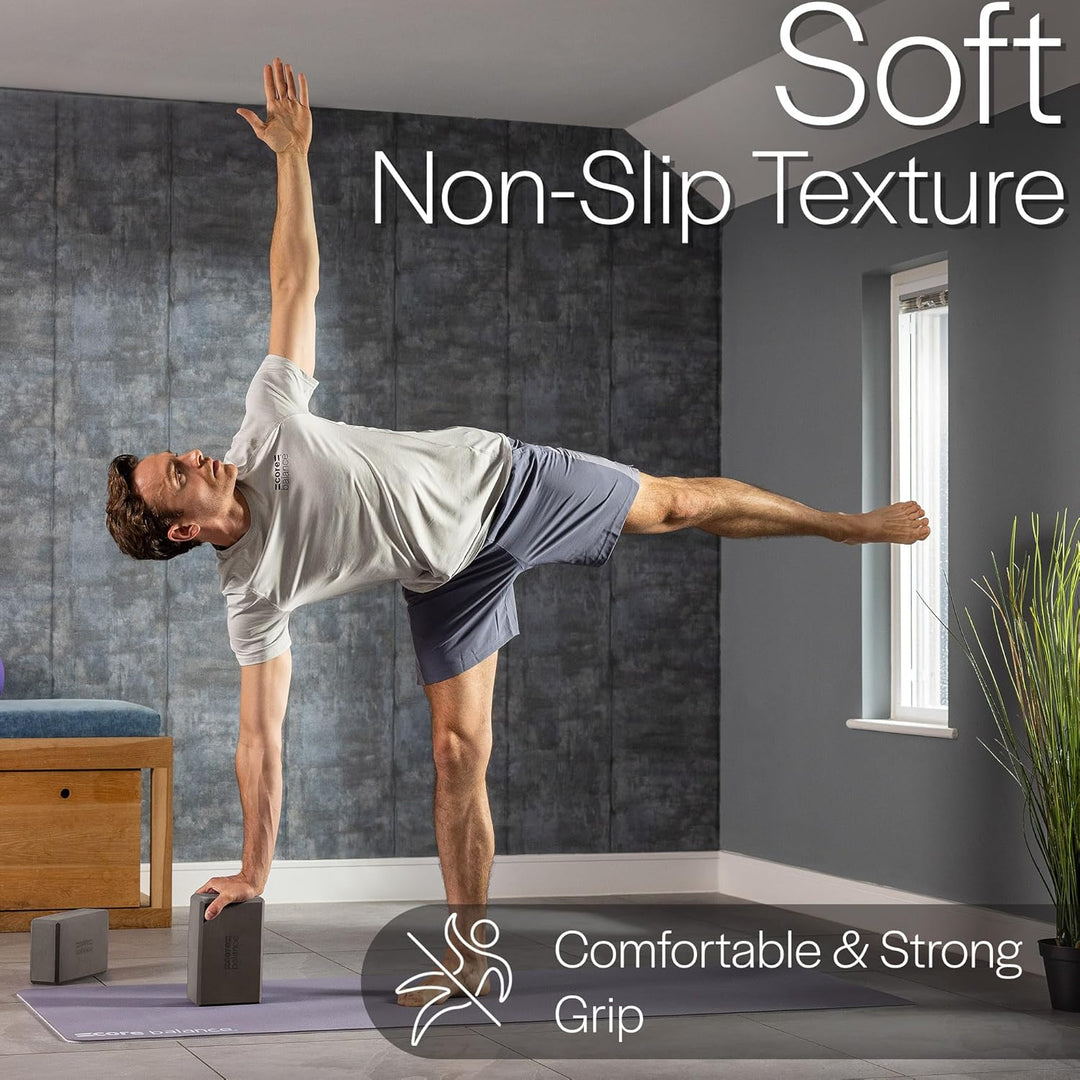 Core Balance Yoga Blocks im Doppelpack & GRATIS Yoga-Gurt, 2 STK. Eva Schaumstoff-Blöcke, robust & l
