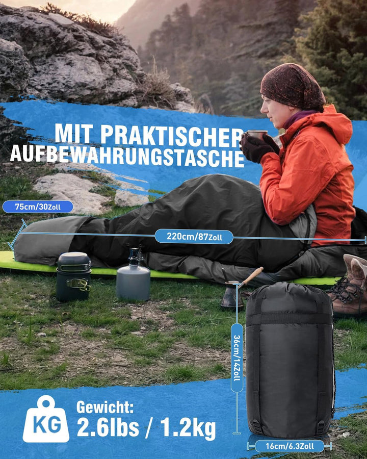 Schlafsack 3-4 Jahreszeiten, Outdoor Wasserdicht Ultraleicht Deckenschlafsack mit Innentasche für Er