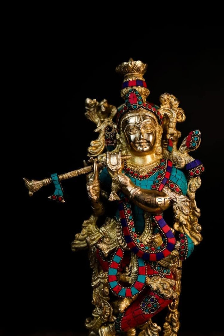 SHIVAJI ARTS Krishna Statue, gross, aus Messing, 45 cm, Lord Krishna Skulptur für Zuhause, Altar, Te