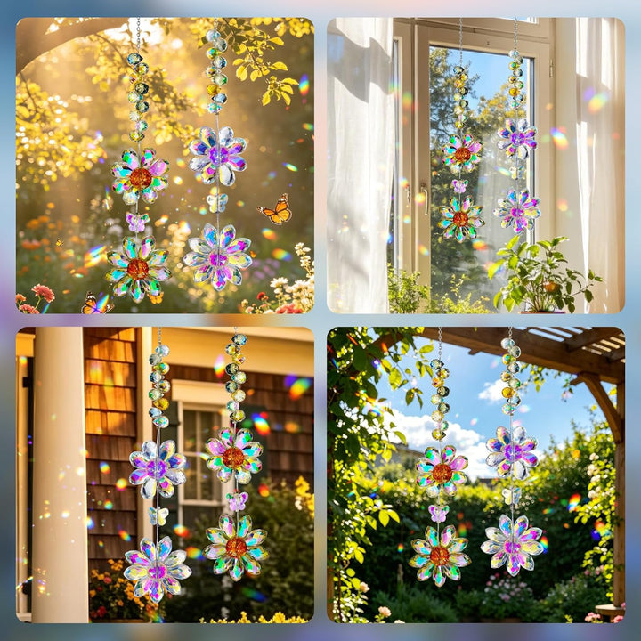 2 Stück Sonnenfänger Kristall Doppelt Blume Windspiel Fenster Anhänger Regenbogen Kristalle Deko Fen