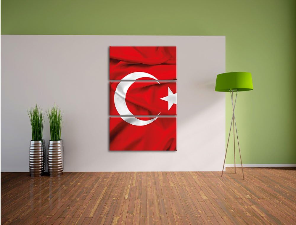 Pixxprint Turkey Flag Türkei Flagge als Leinwandbild/Grösse: 3 Teilig (120x80) cm/Wandbild/Kunstdruc