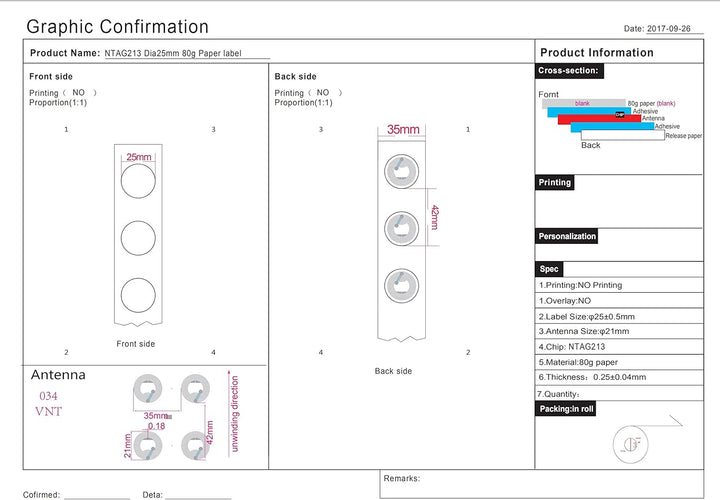 Fongwah NXP NTAG213 Aufkleber mit 180 Bytes Speicher, Kennwortschutzkennungs-PC, mit allen NFC-Anwen
