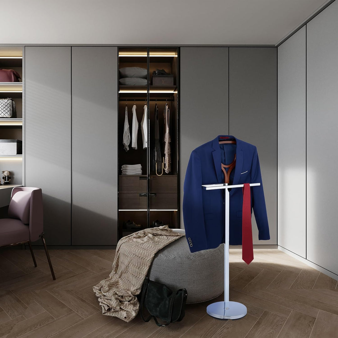 Relaxdays Herrendiener, für Jackett & Hose, HBT: 120 x 45 x 28 cm, MDF & Stahl, stehender Stummer Di