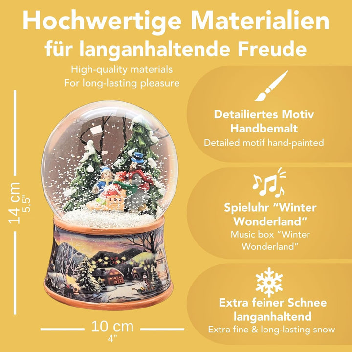 Schneekugel Weihnachten mit Musik | Winterspaziergang mit Familie und Schlitten | Sockel Winterlands
