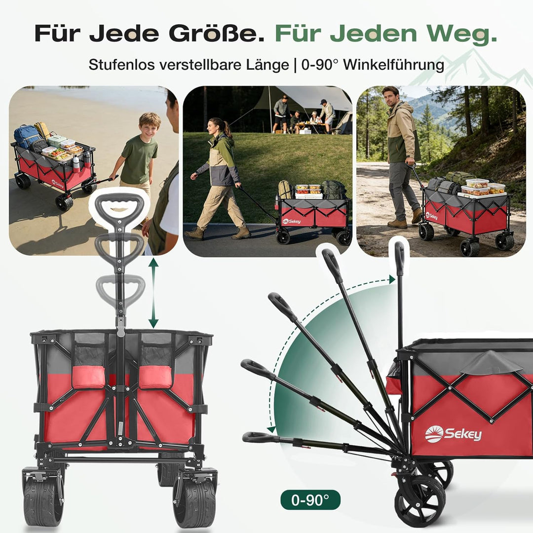 Sekey XXL Plus Bollerwagen Faltbar 200L 200KG Belastbar, Faltbollerwagen mit Extra Breite 17x10 cm A