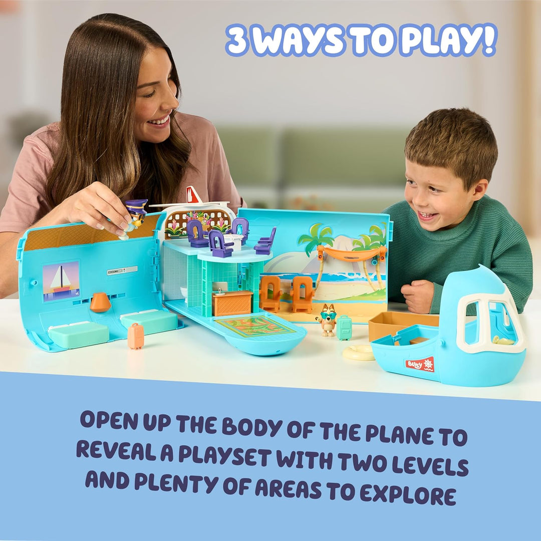 BlueY 3-in-1 Flugzeug-Spielset zum Ausklappen; Verwandlung von Flugzeug in Hotelresort & Boot! 70 cm