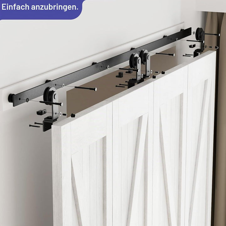 153cm/5FT Bifold Schiebetürbeschlag Schiebetüren Schiebetürsystem Komplettset Laufschiene Rollen Set