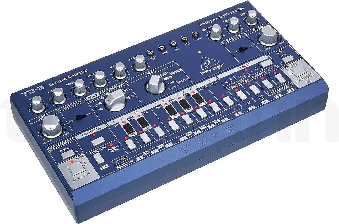 Behringer TD-3-BU Analoger Bass-Line-Synthesizer mit VCO, VCF, 16-Stufen-Sequenzer, Distortion-Effek