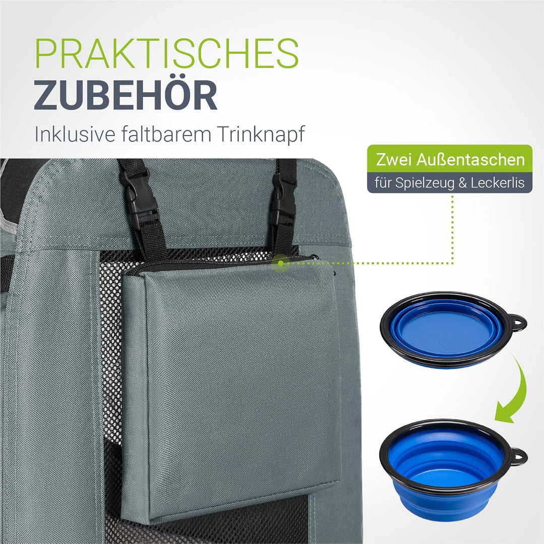 Juskys Hundetransportbox Lassie L (grau) faltbar - 50 x 70 x 52 cm - Reisebox mit Decke, Tasche & Gr