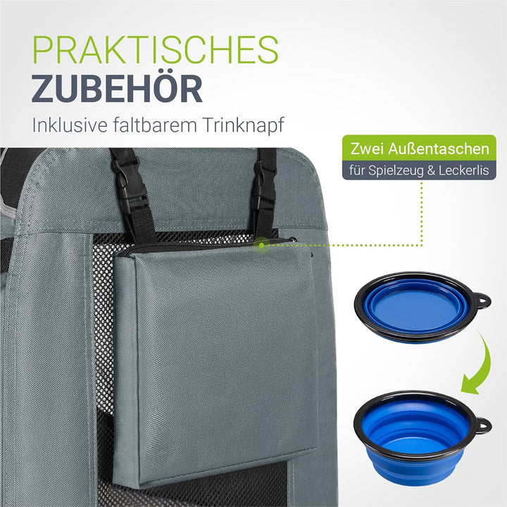 Juskys Hundetransportbox Lassie M (grau) faltbar - 42 x 60 x 44 cm - Hundebox mit Decke, Tasche & Gr