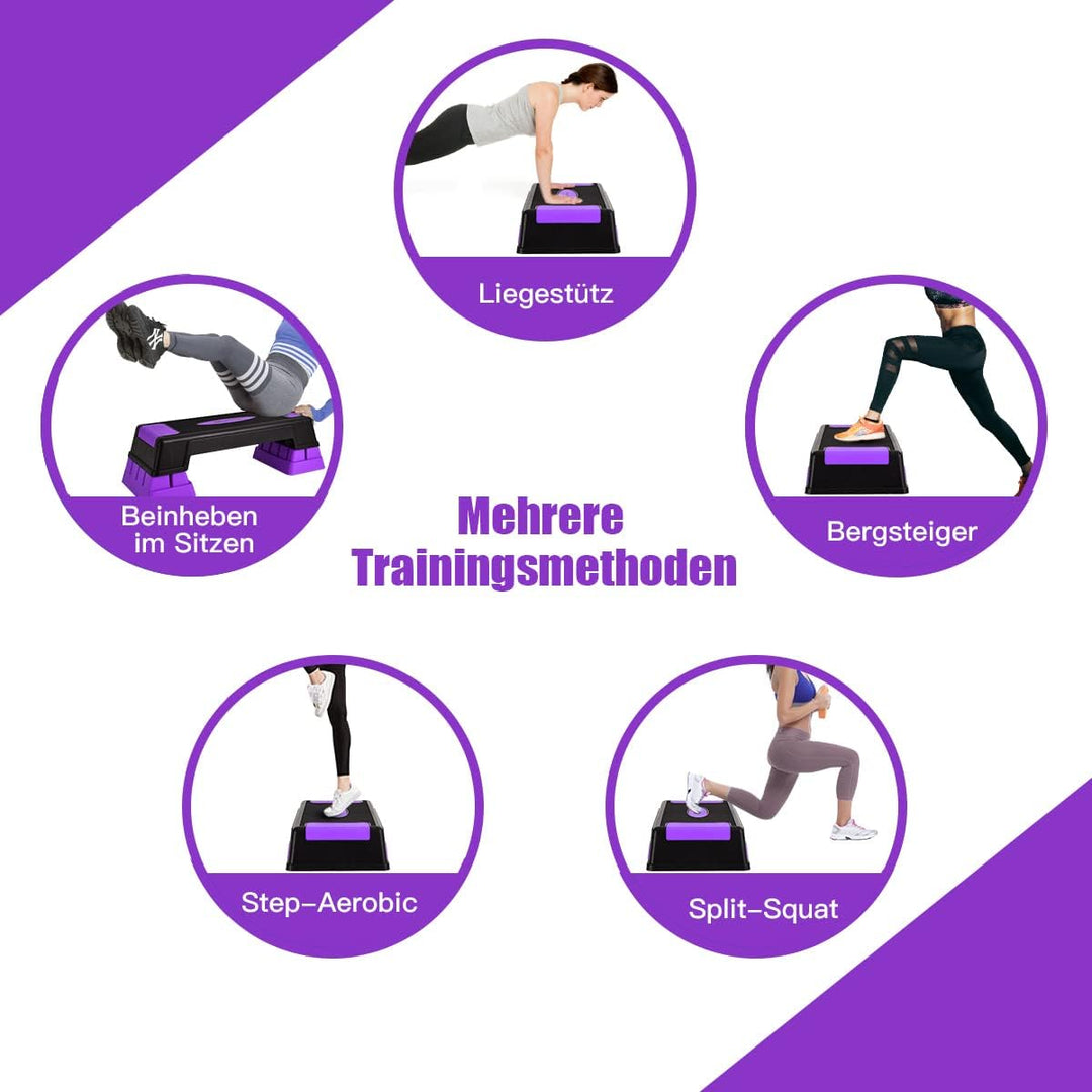 COSTWAY Höhenverstellbarer Aerobic Stepper mit 3 Stufen 12/17 / 22cm, Steppbrett bis 150KG belastbar