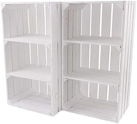 2 weisse Regalkisten mit 2 Mittelbrettern 68cm x 40cm x 31cm Apfelkiste Obstkiste Weinkiste Holzrega