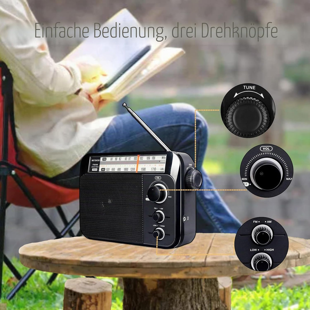 Retekess TR604 Kofferradio,Tragbares Radio,Einfaches Radio,Netzkabel oder Batteriebetrieb,Grosser Kn