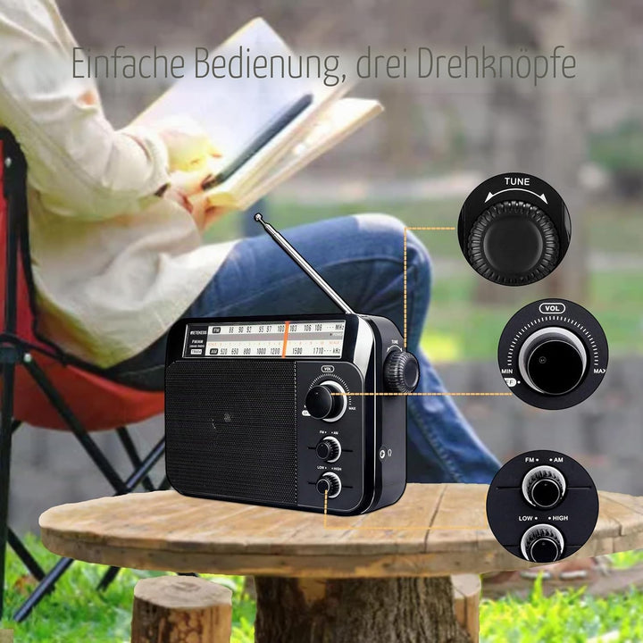 Retekess TR604 Kofferradio,Tragbares Radio,Einfaches Radio,Netzkabel oder Batteriebetrieb,Grosser Kn