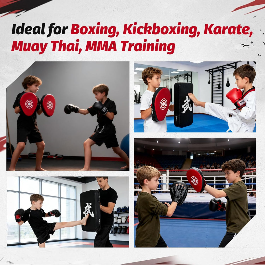 3 in 1 Handpratzen Set für Boxen & Kickboxen, 2x Box Pratzen aus PU Leder + 1x Kick Pad, Schlagpolst