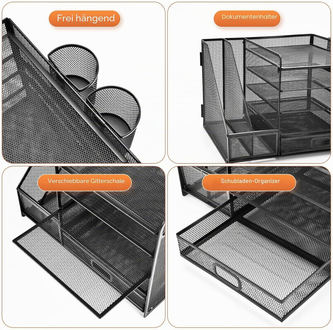 Marbrasse Schreibtisch Organizer mit Aktenhalter, 5 Ebenen Papier Briefablage mit Schublade und 2 St