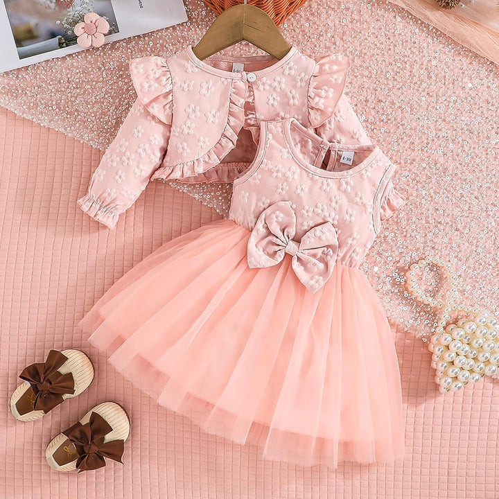 Kleinkind Baby Mädchen Bowknot Tutu Kleid und Cardigan Set 2 Stück ärmellosem Tüllkleid mit Blumenmu