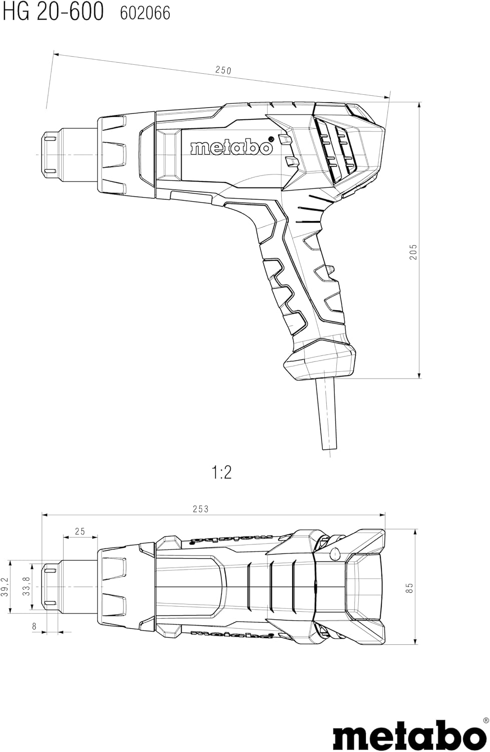 Metabo Heissluftgebläse HG 20-600 (602066500) metaBOX 145, Luftmenge: 150 / 300 / 500 l/min, Anzahl