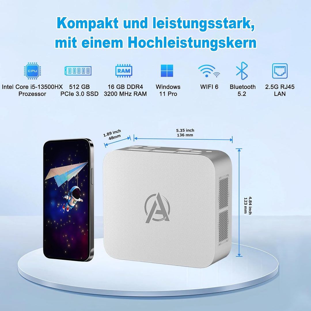 AWOW Mini PC Win-11 Pro Core i5-13500HX 14C 20T 2.5GHz up to 4.7GHz, Dual 16GB DDR4 3200MHz 512GB M.