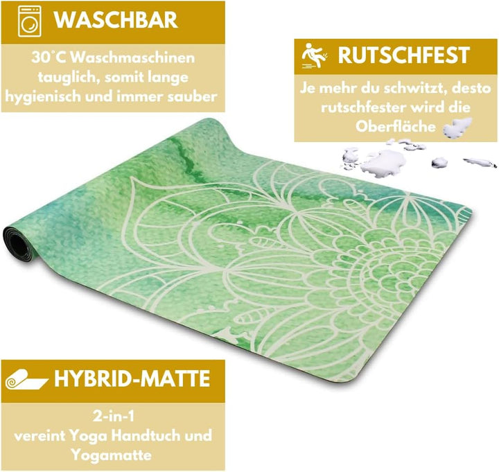 Yogamatte aus Naturkautschuk I Hot Yoga Mikrofaser Matte I Bikram Yogamatte Maschinenwaschbar I Ying
