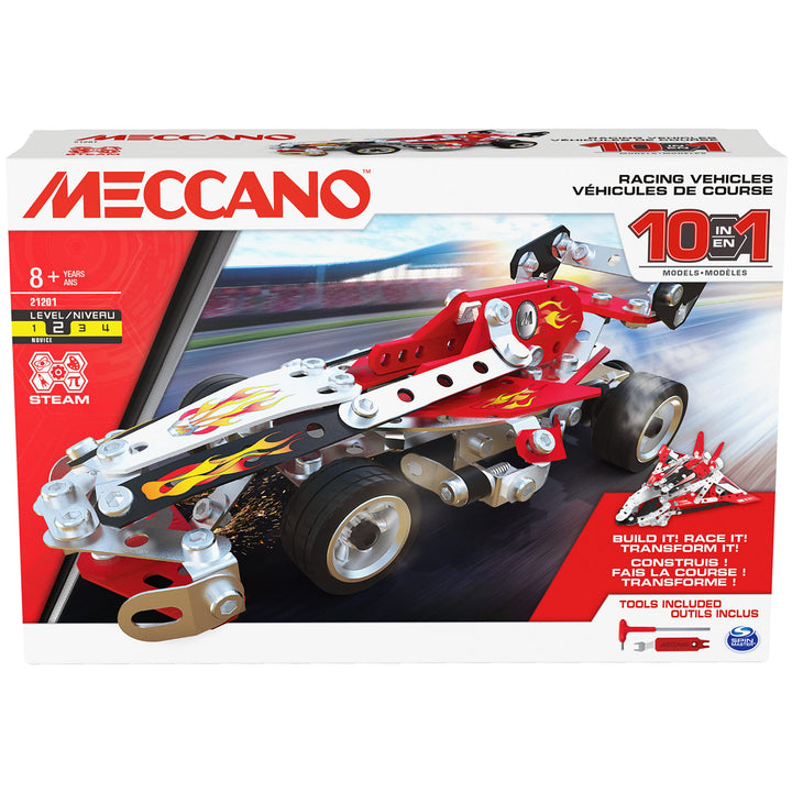 SPIN MASTER 6060104 10-in-1 Racing Vehicles Meccano, 10-in-1-Rennfahrzeuge STEM Modellbausatz mit 22