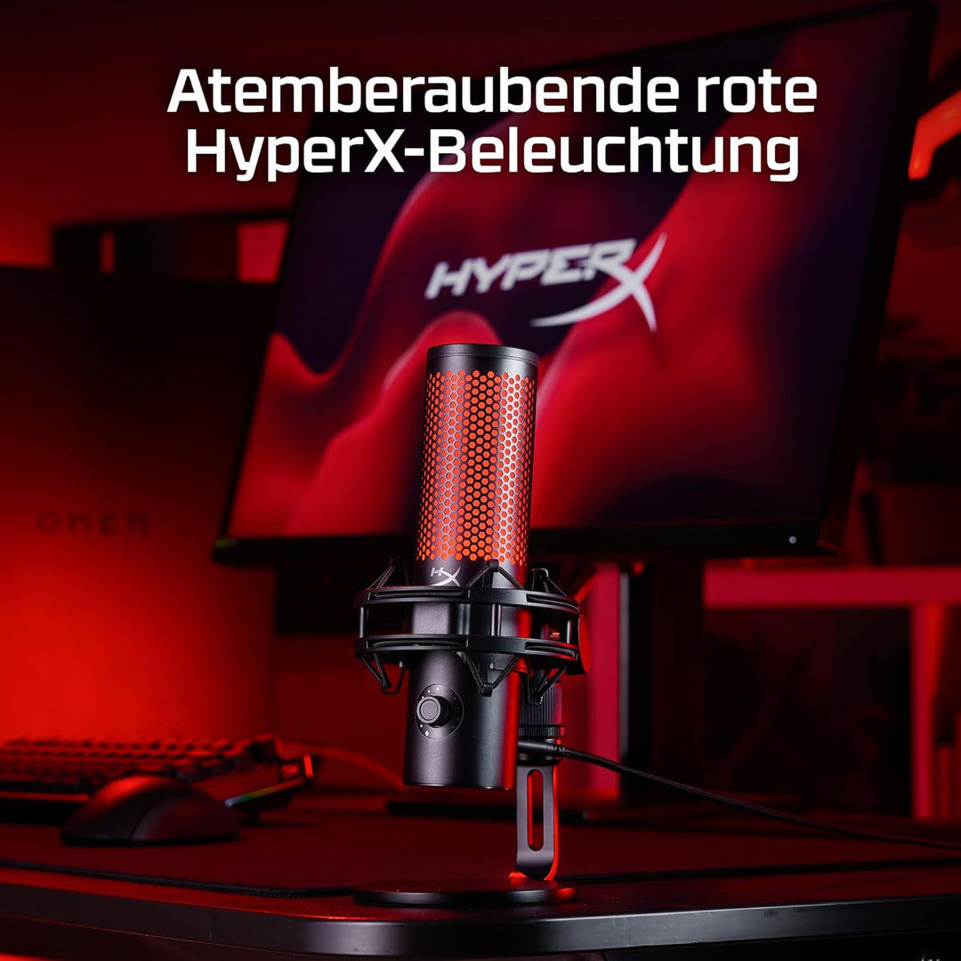 HyperX QuadCast 2, USB-Mikrofon für Gaming, Streaming und Podcasting, Tippen-zum-Stummschalten-Senso