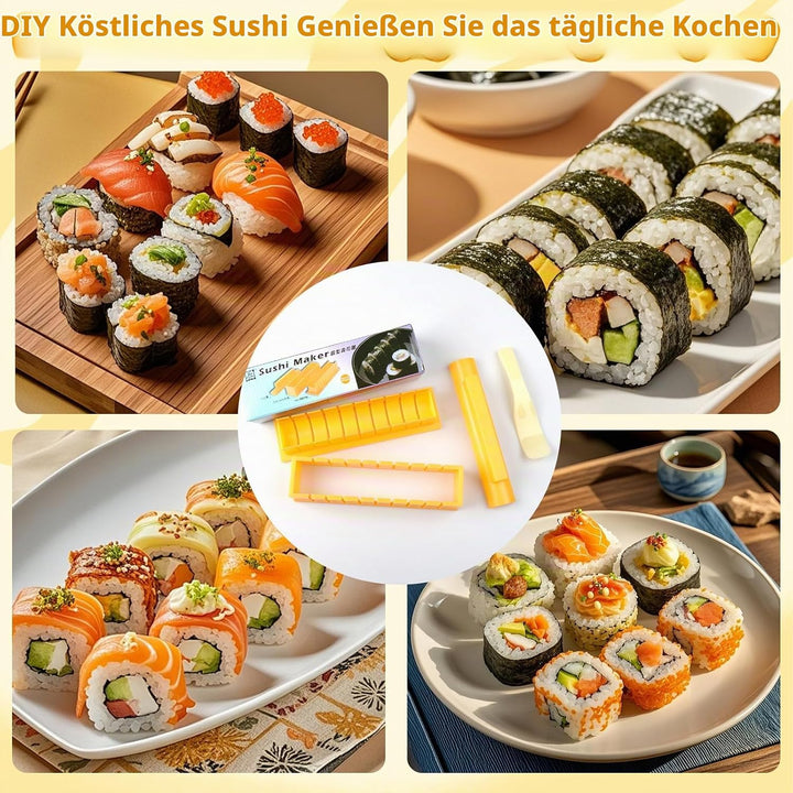 4 Stück Sushi Maker Set,Gelb DIY Sushi Form,Anfänger Sushimaker Set Zum Selber Machen,Einfache Versi
