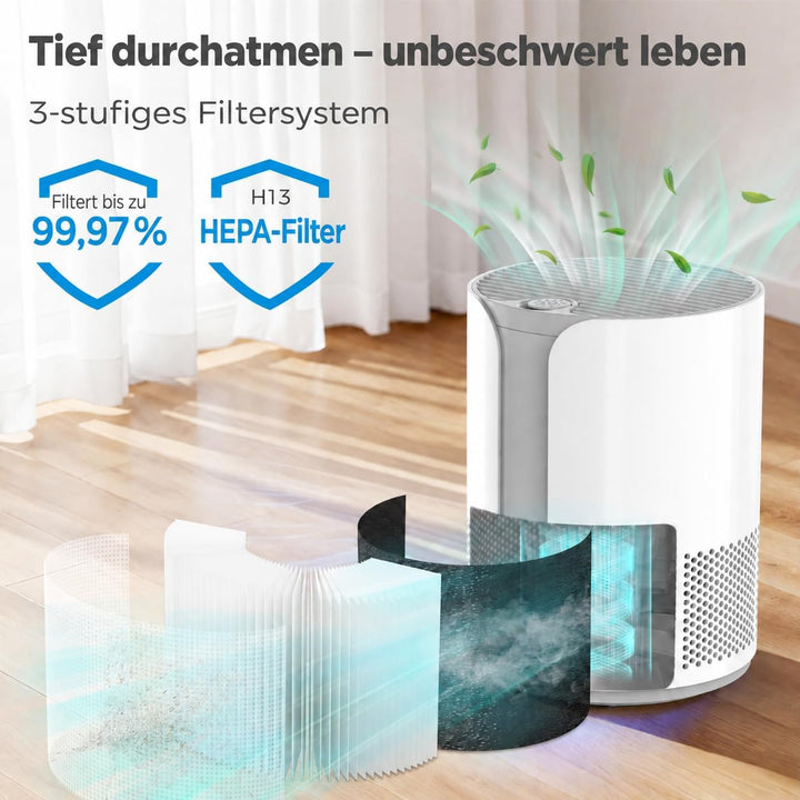 Luftreiniger mit H13-HEPA-Filter, 3 Stufen, Timer und Aromafach