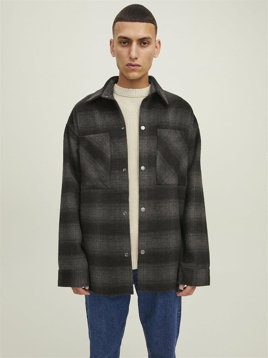 JACK & JONES male Jacke Hemd- M Black/Detail:check, M Black/Detail:check