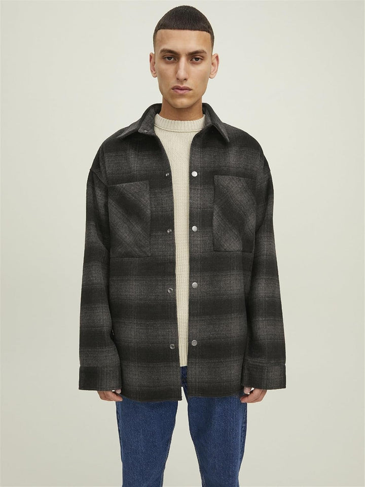 JACK & JONES male Jacke Hemd- M Black/Detail:check, M Black/Detail:check