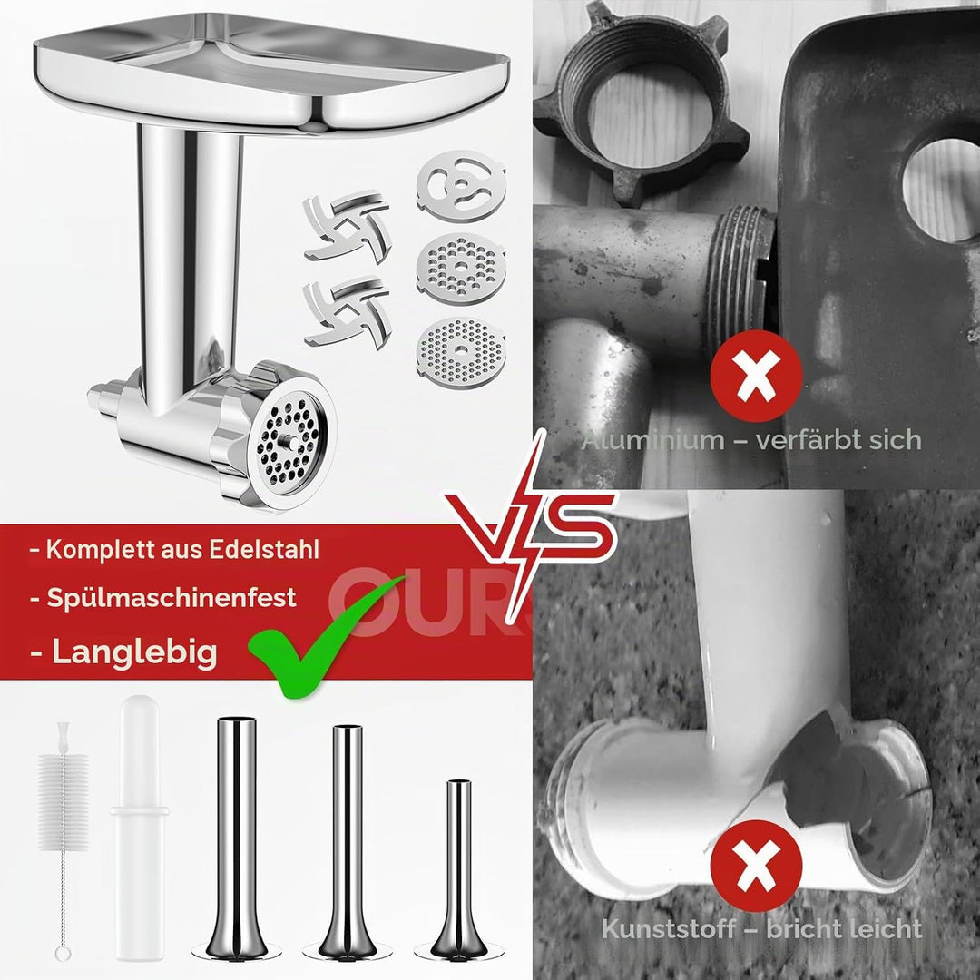 Edelstahl Fleischwolf Aufsatz für Kitchenaid Zubehör, Hohe Qualität Edelstahl Fleischwolf für Kitche