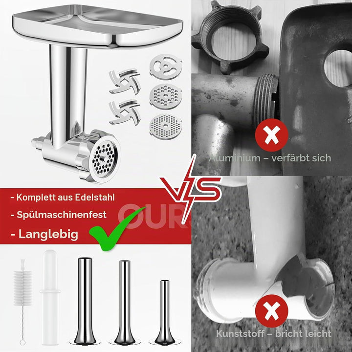 Edelstahl Fleischwolf Aufsatz für Kitchenaid Zubehör, Hohe Qualität Edelstahl Fleischwolf für Kitche