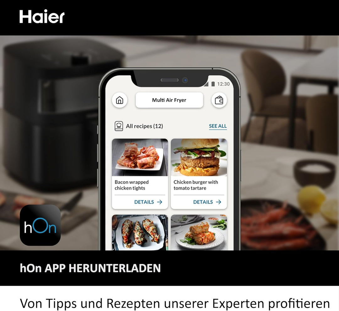 Haier Heissluftfritteuse mit Glasfenster I Airfryer mit 9 Programmen & 7 Liter Fassungsvermögen 1700