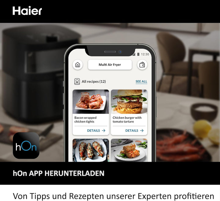 Haier Heissluftfritteuse mit Glasfenster I Airfryer mit 9 Programmen & 7 Liter Fassungsvermögen 1700