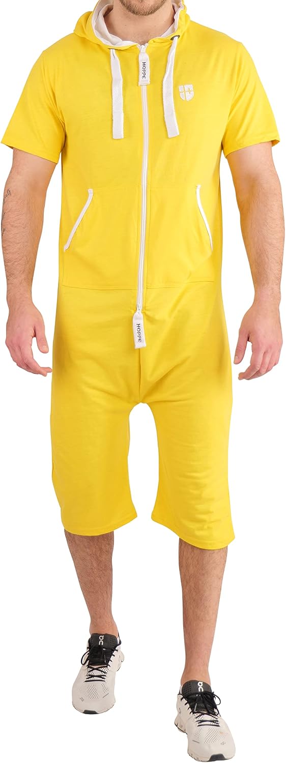 Herren Jumpsuit kurz Overall Einteiler Jogger für den Sommer XXL Slim Gelb, XXL Slim Gelb