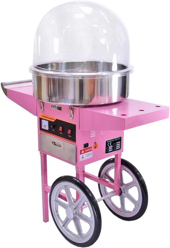 KUKOO Retro Zuckerwattemaschine Zuckerwattegerät Zuckerwatte mit passendem Wagen und Schubfach inkl.